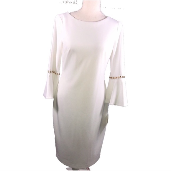 White Calvin Klein bell sleeve grommet dress - Picture 2 of 8